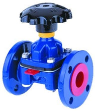 Load image into Gallery viewer, Saunders Make Diaphragm Valve ,KB Type,Body :Cast Iron,Body Lining:-Butyl,Diaphgram:-:Butyl,150# Flanged ANSI RF,NA,Shaft:-SS,Hand Nob Operated - Valvesekart