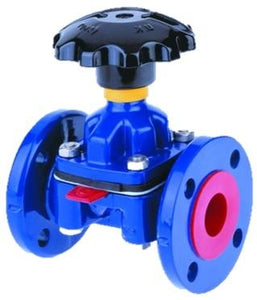 Saunders Make Diaphragm Valve ,KB Type,Body :Cast Iron,Body Lining:-Butyl,Diaphgram:-:Butyl,150# Flanged ANSI RF,NA,Shaft:-SS,Hand Nob Operated - Valvesekart